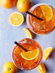 Two glasses of Aperol spritz cocktail