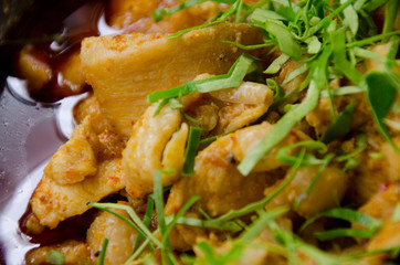 mussaman curry, chicken curry with Kaffir lime leaves