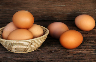 Eggs on wooden table