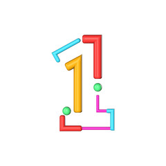 Number 1 abstract modern color line font alphabet. 3D Rendering