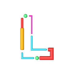 Letter L abstract modern color line font alphabet. 3D Rendering