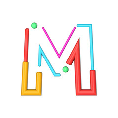 Letter M abstract modern color line font alphabet. 3D Rendering