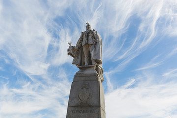 Statue of King Edward VII opposite Cape Town City Hall with blue sky