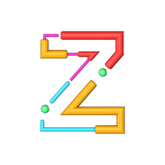 Letter Z abstract modern color line font alphabet. 3D Rendering