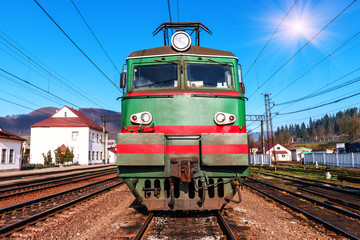 old electric locomotive on rails