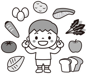 栄養バランスと子供　白黒