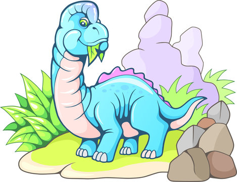 cartoon cute prehistoric brachiosaurus, funny dinosaur illustration
