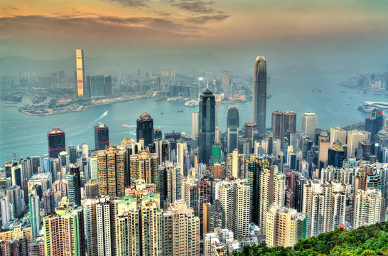 Panorama of Hong Kong in the evening, China