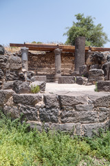 Ruins  of the Dir Aziz Synagogue, built in the Byzantine period, at the beginning of the sixth century AD. It is located on the Golan Heights in Israel.
