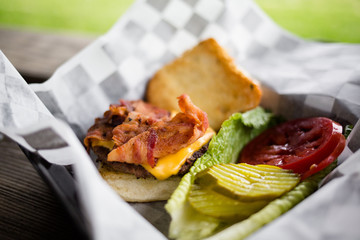 Open Burger with Bacon and Cheese at Barbecue