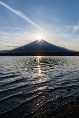 Fuji Diamond. Fuji diamond at Lake Yamanakako in winter season. Diamond Fuji is the name given to the view of the setting sun meeting the summit of Mt. Fuji.