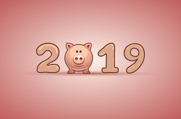 New year 2019, Illustration with of the pig on background
