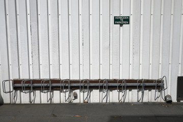 Amsterdam, Netherlands - May 17, 2018: Bike rack in Amsterdam Noord