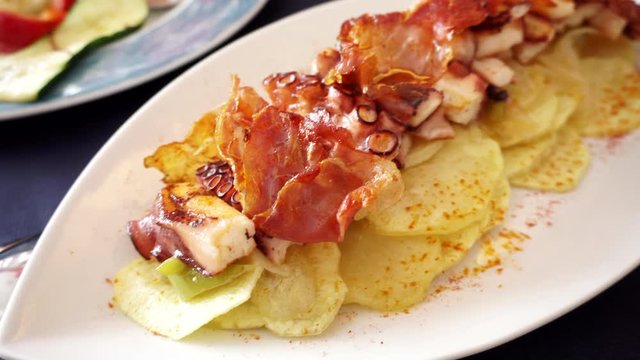 Traditional galician octopus with potatoes called "Pulpo a Feira"