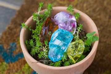 healing crystal stone and tree .