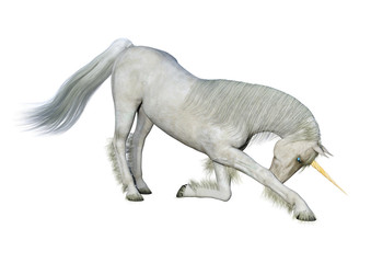 3D Rendering Fairy Tale White Unicorn on White © photosvac