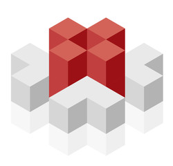 Fototapeta premium Abstract cube vector shape reminiscent of technological development, nanotechnology component. Isometric brand of scientific institution, research center, laboratories. Minimalistic block shape