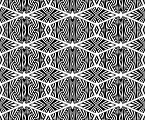 Seamless elaborate  pattern with a five-pointed stars and stripes in a black  - white colors