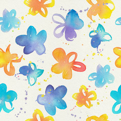 Happy and bright floral seamless pattern with hand drawn watercolor flowers