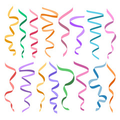 Set of different decorative serpentines, colorful ribbon collection, vector illustration
