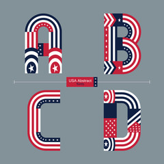 Alphabet USA flag abstract style in a set ABCD