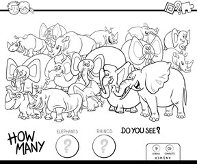 counting elephants and rhinos game color book