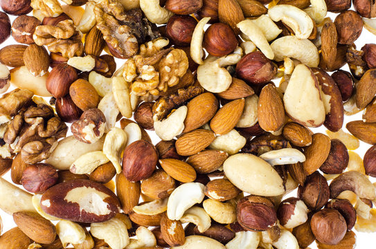 Mix of nuts on white background