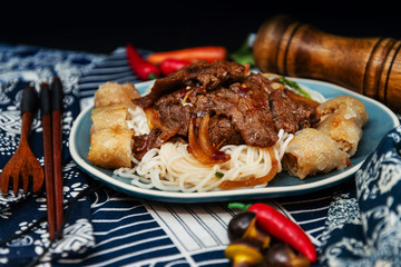 Tasty Vietnamese food Bo bun rice vermicelli
