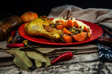traditional moroccan dish couscous Chicken leg