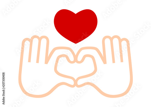 手とハート サイン イラスト マーク 赤 Poster Posters Osame