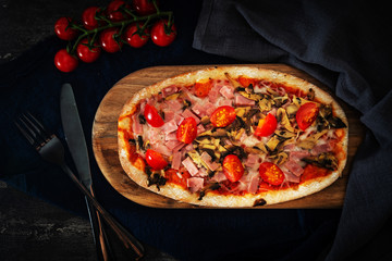 Pizza with Ham and Mushrooms