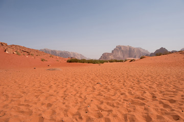 Fototapeta na wymiar Red sand dunes and sandstone cliffs