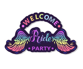 Welcome Pride Party text as sticker