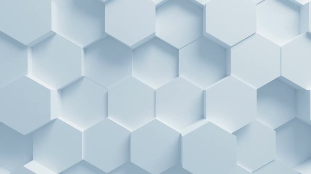 Beautiful White Hexagons on Surface Moving in Seamless 3d Animation. Abstract Motion Design Background. Computer Generated Process. 4k Ultra HD 3840x2160.