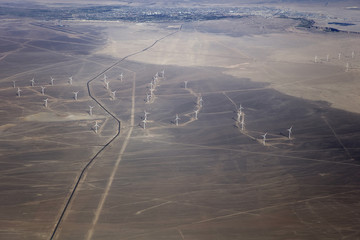 Aerial view at wind turbines