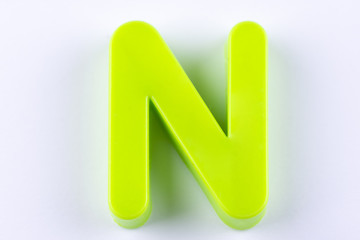 letter N uppercase alphabet isolated made of plastic on white background with shadows