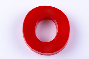 letter O uppercase alphabet isolated made of plastic on white background with shadows