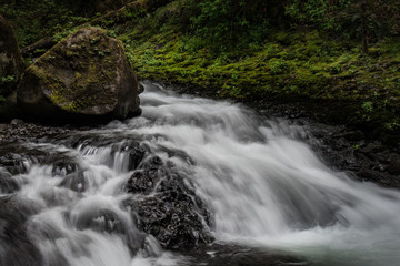 Obraz premium Face shaped rock sitting in flowing creek water