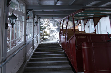 Funicular on a Reichenbach waterfall in February near Meiringen