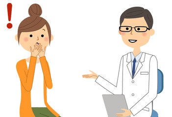 白衣の男性　問診　診察　びっくり