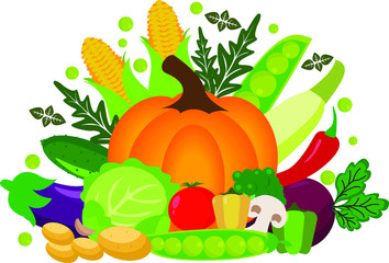 Vector vegetables illustration.Vegetables icons for groceries, agriculture stores, packaging and advertising