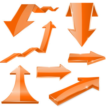 Orange 3d arrows. Shiny icons