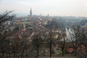 View of Bern in a fog