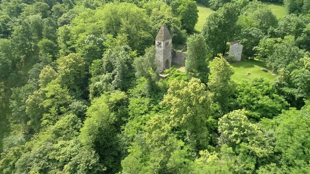 Aerial 4K - Abbazia di S. Pietro in Vallate sec. XI - Piagno di Cosio Valtellino - Valtellina (IT) 
