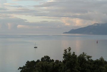 Boat on the sea at the end of a sunset