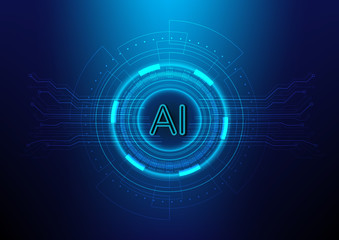 Abstract digital and technology background. AI(Artificial Intelligence) neon wording with the circuit design.