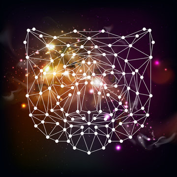 Abstract polygonal tirangle animal tiger on open space background. Hipster animal illustration.