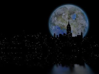 Terraformed moon over Manhattan