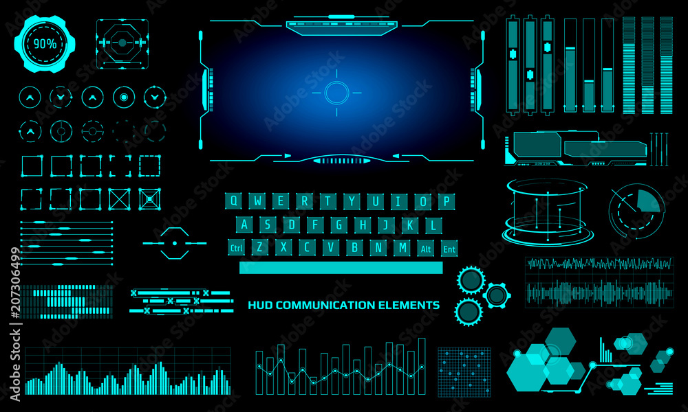 Fototapete HUD User Interface Element Monitor Control Design Concept Control Panel Vector Background. Abstract Futuristic UI Communication Dashboard Design Template Illustration.
