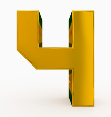 number 4 3d cubic golden isolated on white